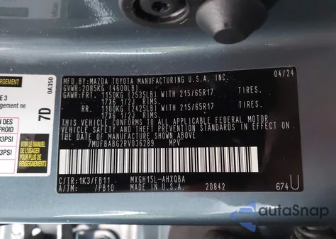 2024 Toyota Corolla Cross Hybrid S from USA, damaged, VIN 7MUFBABG2RV036289